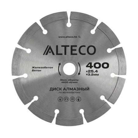 Диск алмазный по железобетону ALTECO 400x25.4x3.2мм: цена 34 400 ₸, купить в Астане | Мир Инструментов